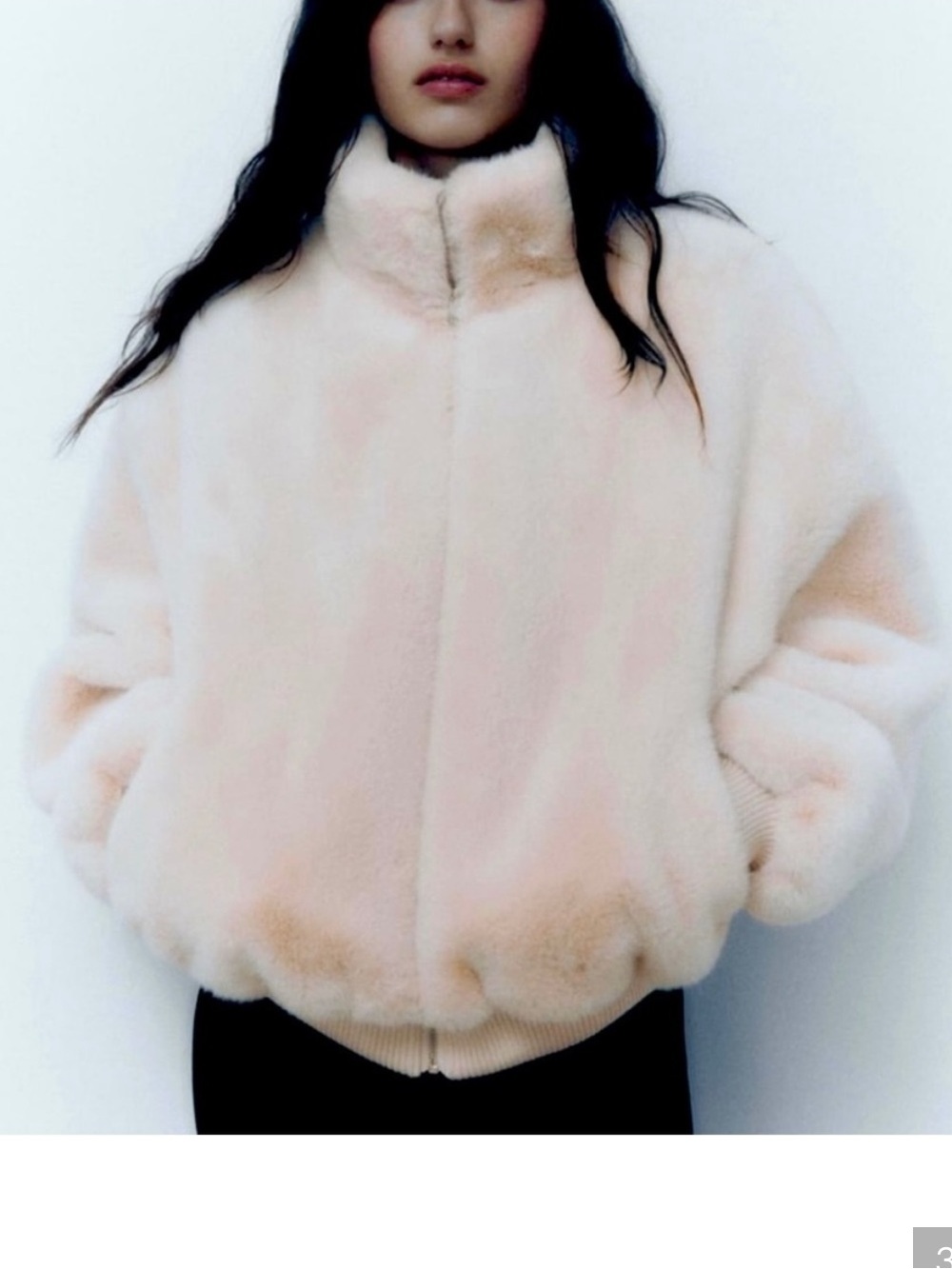 Zara Cream faux fur jacket zip up